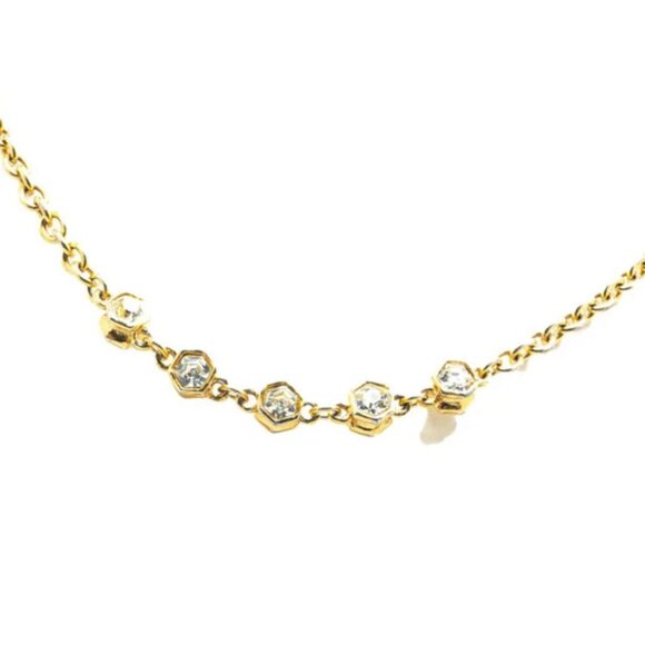 CHANEL Rhinestone Chain Necklace 37" Gold Tone Auth #4744 - Picture 1 of 5
